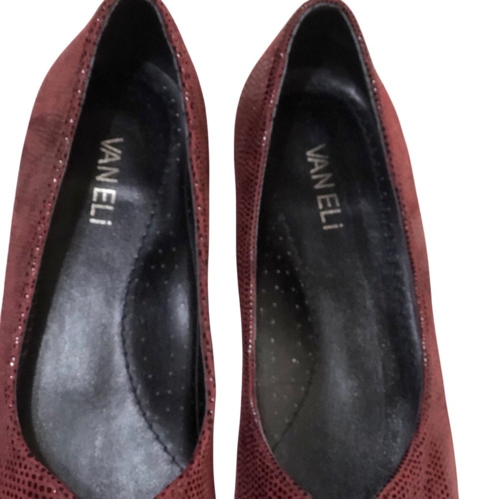 Vaneli Ganet Burgundy Leather Lizard Embossed Pointed Toe Flats Shoes 10N - Picture 8 of 9